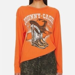 NWT DAYDREAMER Johnny Cash Boots & Hat Long Sleeve Top In Tangerine